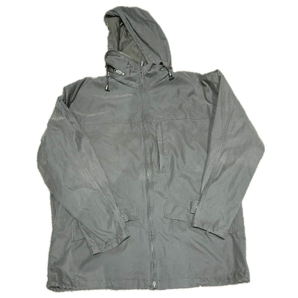🧥🏙️ LONDON FOG Hooded Zip Jacket | Gray Utility Coat Hidden Hood Men’s M‎